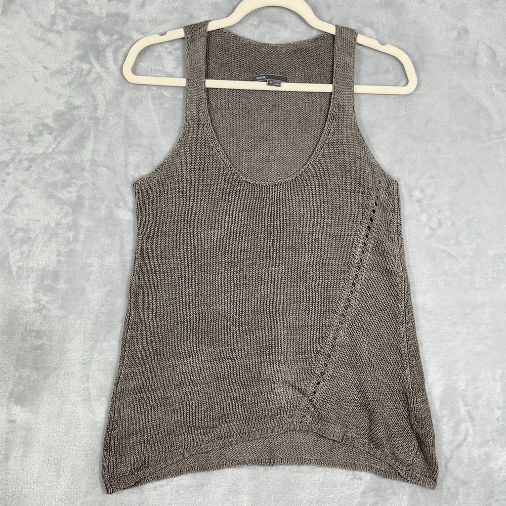 VINCE‎ 100% Linen Tank Top Knit Sweater Pullover Beige S Coastal Minimalist
